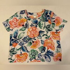 Alfred Dunner white multicolor floral print short sleeve shirt size XL